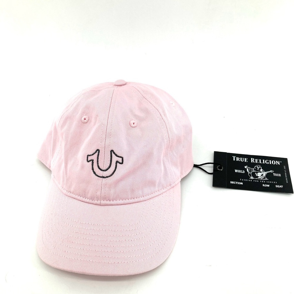 NWT New With Tags TRUE RELIGION UNISEX CAP HAT, PINK/GREY ADJUSTABLE BACK STRAP
